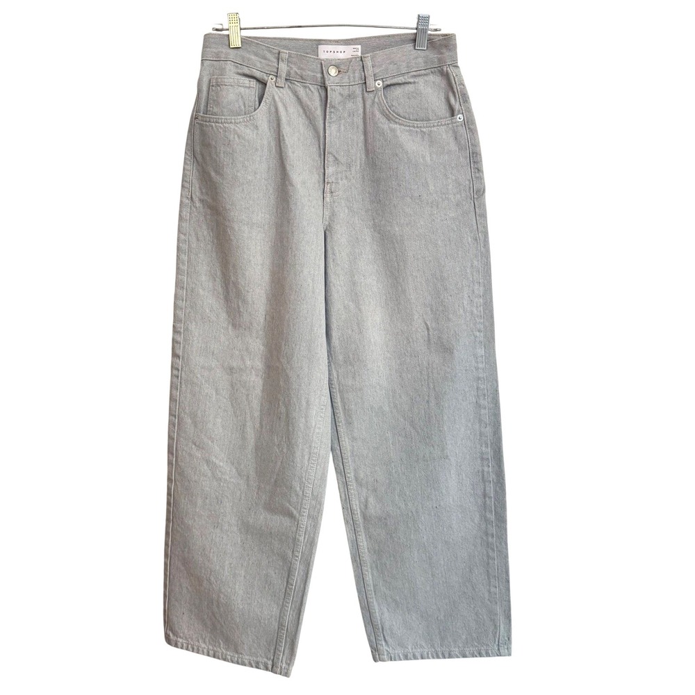 Topshop Womens Grey High Waisted Wide Leg Baggy Jeans W28 L30